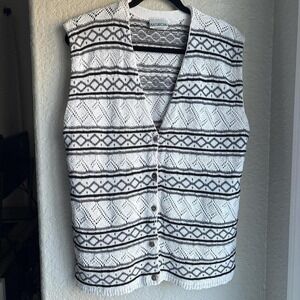 Vintage MaRCIA Womens Cotton Neutral Knit Striped V Neck Vest Button Front‎ | L
